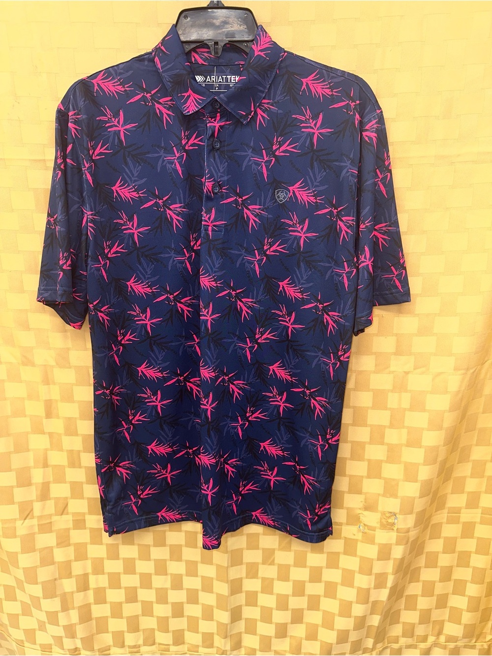Ariat Navy Polo with Hot Pink Leaf Pattern